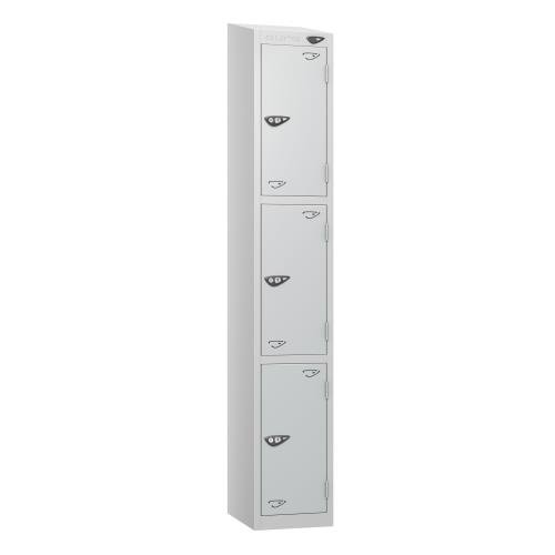 3 Tier - Steel Locker Sloping Top - Pearl  Silver Body/Pearl Silver Door - Cam Lock - H1950 X W300 X D450