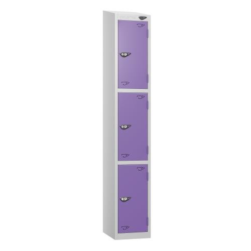 3 Tier - Steel Locker Sloping Top - Pearl  Silver Body/Voilet Door - Cam Lock - H1950 X W300 X D450