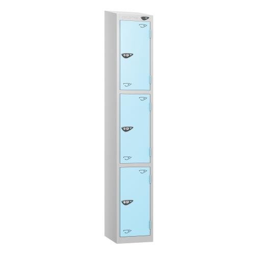 3 Tier - Steel Locker Sloping Top - Pearl  Silver Body/Ribbon Blue Door - Cam Lock - H1950 X W300 X D450