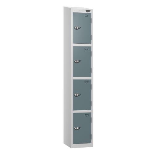 4 Tier - Steel Locker Sloping Top - Pearl  Silver Body/Slate Grey Door - Cam Lock - H1950 X W300 X D450