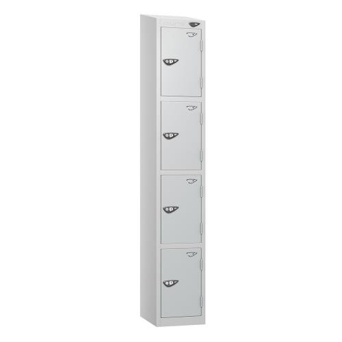 4 Tier - Steel Locker Sloping Top - Pearl  Silver Body/Pearl Silver Door - Cam Lock - H1950 X W300 X D4500