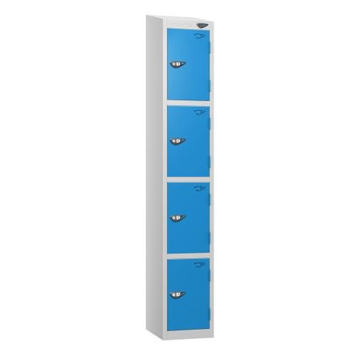 4 Tier - Steel Locker Sloping Top - Pearl  Silver Body/Cobalt  Door - Cam Lock - H1950 X W300 X D450