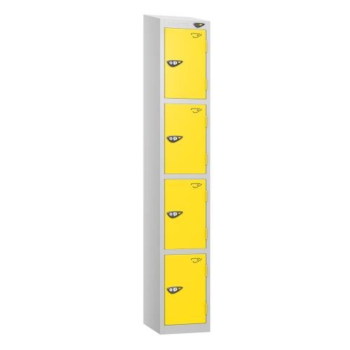 4 Tier - Steel Locker Sloping Top - Pearl  Silver Body/Yellow Door - Cam Lock - H1950 X W300 X D450