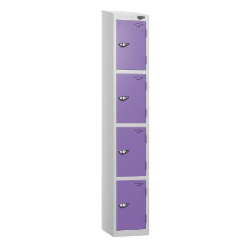 4 Tier - Steel Locker Sloping Top - Pearl  Silver Body/Voilet Door - Cam Lock - H1950 X W300 X D450