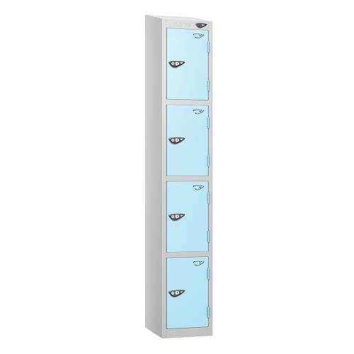 4 Tier - Steel Locker Sloping Top - Pearl  Silver Body/Ribbon Blue Door - Cam Lock - H1950 X W300 X D450