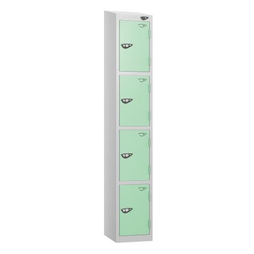 4 Tier - Steel Locker Sloping Top - Pearl  Silver Body/Mint Green Door - Cam Lock - H1950 X W300 X D450