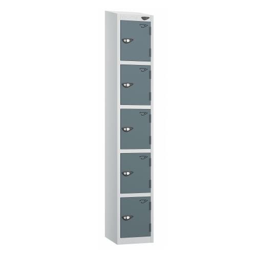 5 Tier - Steel Locker Sloping Top - Pearl  Silver Body/Slate Grey Door - Cam Lock - H1950 X W300 X D450