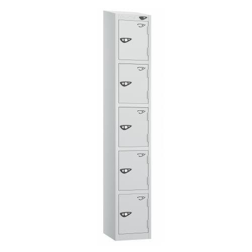 5 Tier - Steel Locker Sloping Top - Pearl  Silver Body/Pearl Silver Door - Cam Lock - H1950 X W300 X D450