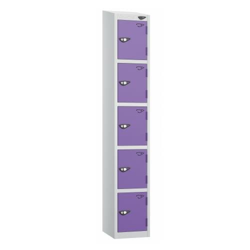 5 Tier - Steel Locker Sloping Top - Pearl  Silver Body/Voilet Door - Cam Lock - H1950 X W300 X D450
