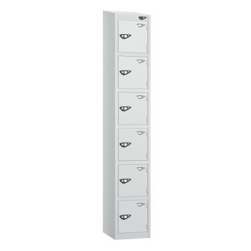 6 Tier - Steel Locker Sloping Top - Pearl  Silver Body/Pearl Silver Door - Cam Lock - H1950 X W300 X D450