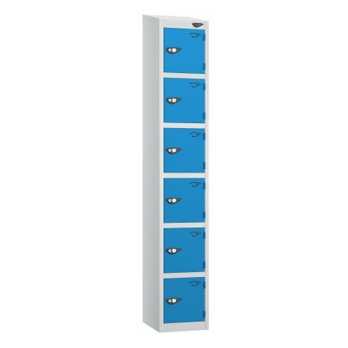 6 Tier - Steel Locker Sloping Top - Pearl  Silver Body/Cobalt  Door - Cam Lock - H1950 X W300 X D450