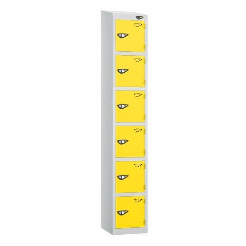 6 Tier - Steel Locker Sloping Top - Pearl  Silver Body/Yellow Door - Cam Lock - H1950 X W300 X D450