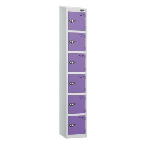 6 Tier - Steel Locker Sloping Top - Pearl  Silver Body/Voilet Door - Cam Lock - H1950 X W300 X D450