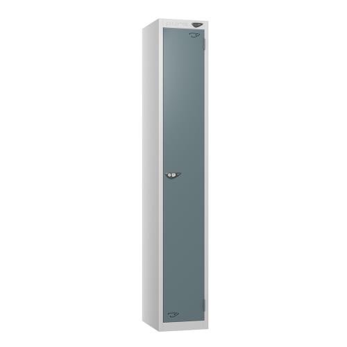 1 Tier - Steel Locker Flat Top - Pearl Silver  Body/Slate Grey Door - Cam Lock - H1800 X W300 X D300