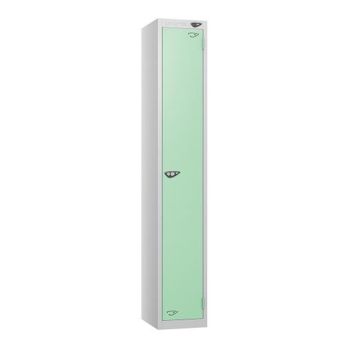 1 Tier - Steel Locker Flat Top - Pearl Silver  Body/Mint Green Door - Cam Lock - H1800 X W300 X D300
