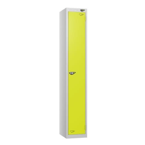 1 Tier - Steel Locker Flat Top - Pearl Silver  Body/Lime Green Door - Cam Lock - H1800 X W300 X D300