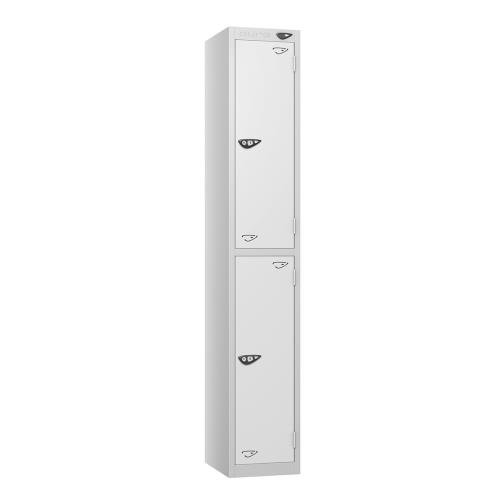 2 Tier - Steel Locker Flat Top - Pearl  Silver Body/White Door - Cam Lock - H1800 X W300 X D300