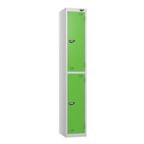 2 Tier - Steel Locker Flat Top - Pearl  Silver Body/Green Door - Cam Lock - H1800 X W300 X D300
