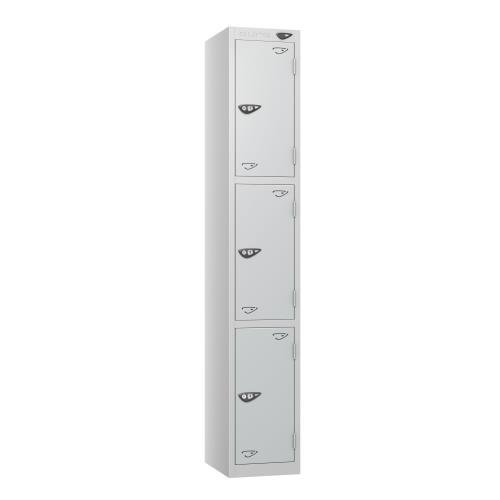 3 Tier - Steel Locker Flat Top - Pearl Silver  Body/Pearl Silver Door - Cam Lock - H1800 X W300 X D300