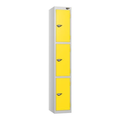 3 Tier - Steel Locker Flat Top - Pearl  Silver Body/Yellow Door - Cam Lock - H1800 X W300 X D300