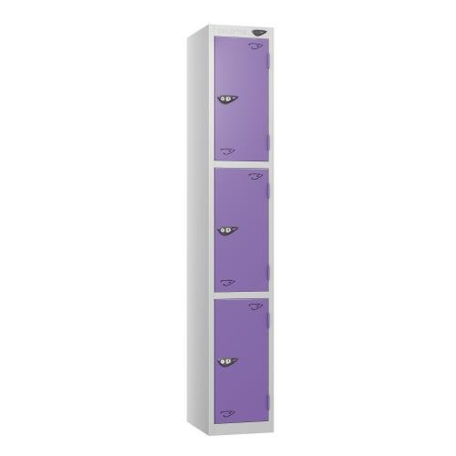 3 Tier - Steel Locker Flat Top - Pearl  Silver Body/Voilet Door - Cam Lock - H1800 X W300 X D300