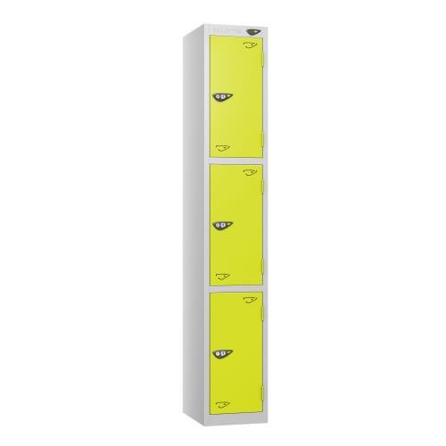 3 Tier - Steel Locker Flat Top - Pearl Silver  Body/Lime Green Door - Cam Lock - H1800 X W300 X D300