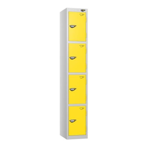 4 Tier - Steel Locker Flat Top - Pearl  Silver Body/Yellow Door - Cam Lock - H1800 X W300 X D300