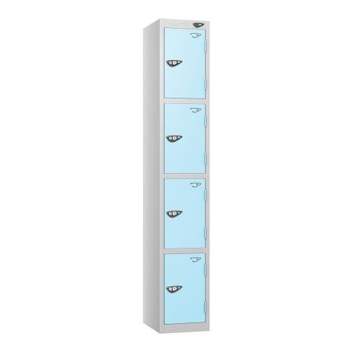 4 Tier - Steel Locker Flat Top - Pearl Silver  Body/Ribbon Blue Door - Cam Lock - H1800 X W300 X D300