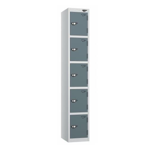 5 Tier - Steel Locker Flat Top - Pearl Silver  Body/Slate Grey Door - Cam Lock - H1800 X W300 X D300