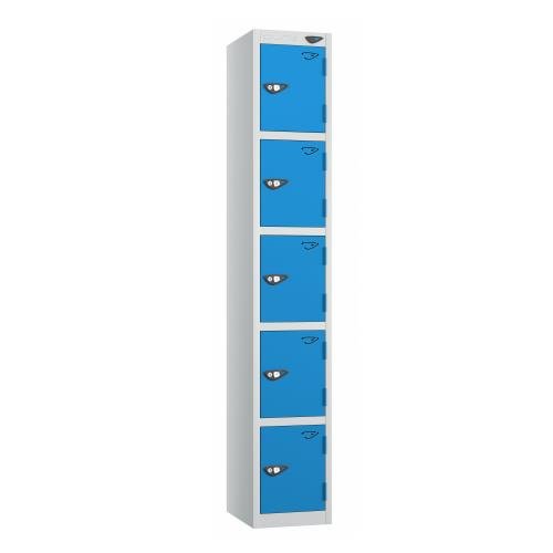 5 Tier - Steel Locker Flat Top - Pearl  Silver Body/Cobalt  Door - Cam Lock - H1800 X W300 X D300