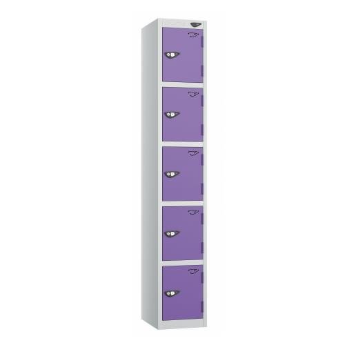 5 Tier - Steel Locker Flat Top - Pearl  Silver Body/Voilet Door - Cam Lock - H1800 X W300 X D300