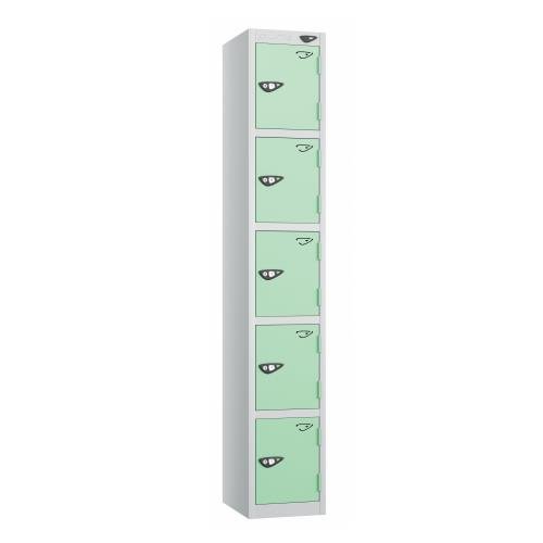 5 Tier - Steel Locker Flat Top - Pearl Silver  Body/Mint Green Door - Cam Lock - H1800 X W300 X D300