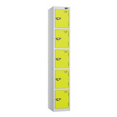 5 Tier - Steel Locker Flat Top - Pearl Silver  Body/Lime Green Door - Cam Lock - H1800 X W300 X D300