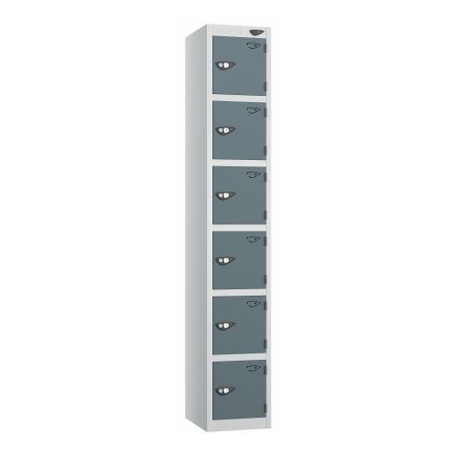 6 Tier - Steel Locker Flat Top - Pearl Silver  Body/Slate Grey Door - Cam Lock - H1800 X W300 X D300