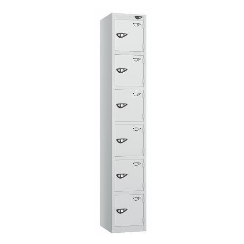 6 Tier - Steel Locker Flat Top - Pearl Silver  Body/Pearl Silver Door - Cam Lock - H1800 X W300 X D300