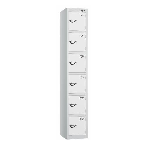 6 Tier - Steel Locker Flat Top - Pearl  Silver Body/White Door - Cam Lock - H1800 X W300 X D300