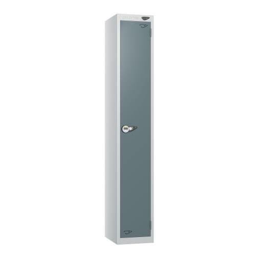 1 Tier - Steel Locker Flat Top - Pearl Silver  Body/Slate Grey Door - Combi Lock - H1800 X W300 X D450