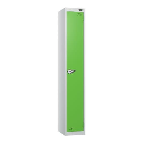 1 Tier - Steel Locker Flat Top - Pearl  Silver Body/Green Door - Combi Lock - H1800 X W300 X D450
