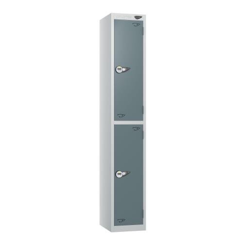 2 Tier - Steel Locker Flat Top - Pearl Silver  Body/Slate Grey Door - Combi Lock - H1800 X W300 X D450
