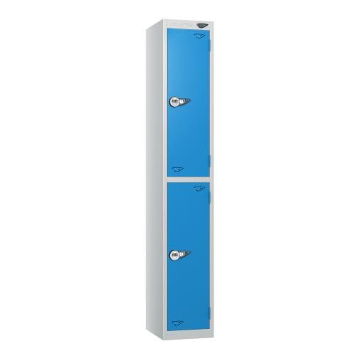 2 Tier - Steel Locker Flat Top - Pearl  Silver Body/Cobalt  Door - Combi Lock - H1800 X W300 X D450