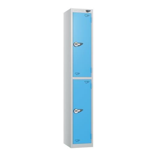 2 Tier - Steel Locker Flat Top - Pearl Silver  Body/Cornflower Blue Door - Combi Lock - H1800 X W300 X D450