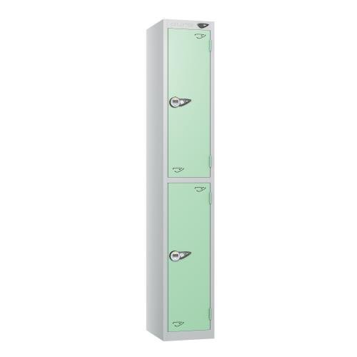 2 Tier - Steel Locker Flat Top - Pearl Silver  Body/Mint Green Door - Combi Lock - H1800 X W300 X D450