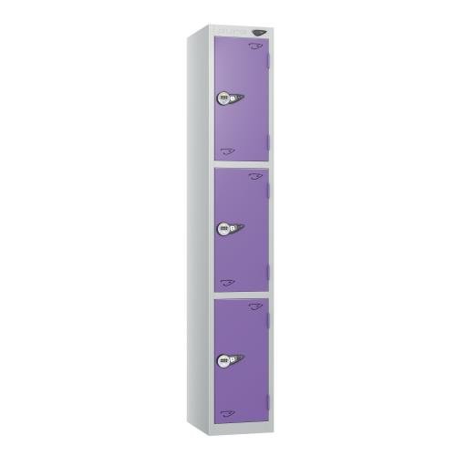 3 Tier - Steel Locker Flat Top - Pearl  Silver Body/Voilet Door - Combi Lock - H1800 X W300 X D450