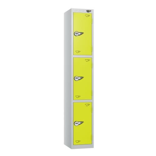 3 Tier - Steel Locker Flat Top - Pearl Silver  Body/Lime Green Door - Combi Lock - H1800 X W300 X D450