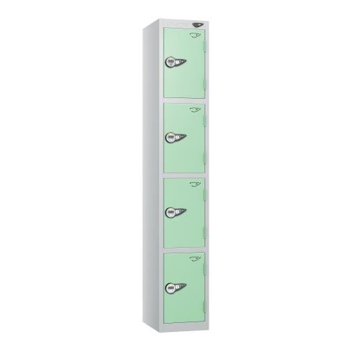 4 Tier - Steel Locker Flat Top - Pearl Silver  Body/Mint Green Door - Combi Lock - H1800 X W300 X D450