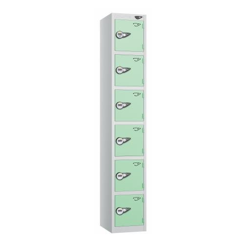 6 Tier - Steel Locker Flat Top - Pearl Silver  Body/Mint Green Door - Combi Lock - H1800 X W300 X D450