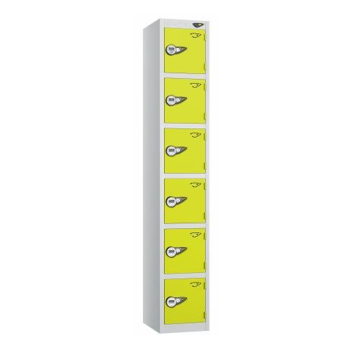 6 Tier - Steel Locker Flat Top - Pearl Silver  Body/Lime Green Door - Combi Lock - H1800 X W300 X D450