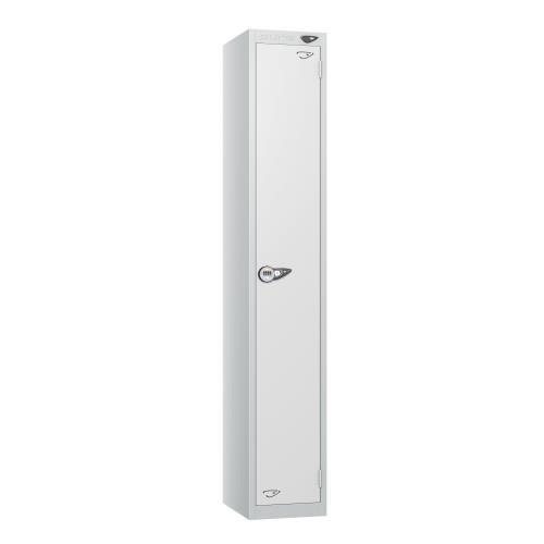 1 Tier - Steel Locker Flat Top - Pearl  Silver Body/White Door - Combi Lock - H1800 X W300 X D300