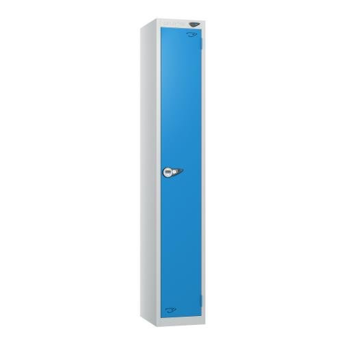 1 Tier - Steel Locker Flat Top - Pearl  Silver Body/Cobalt  Door - Combi Lock - H1800 X W300 X D300