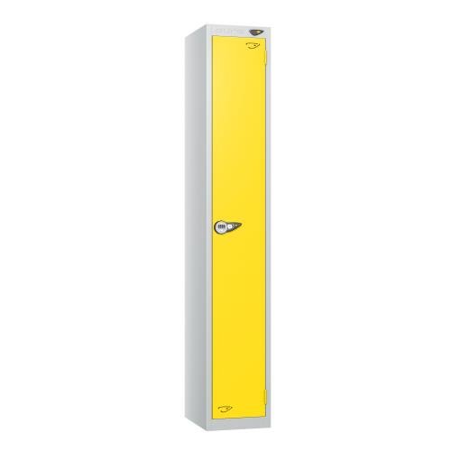 1 Tier - Steel Locker Flat Top - Pearl  Silver Body/Yellow Door - Combi Lock - H1800 X W300 X D300